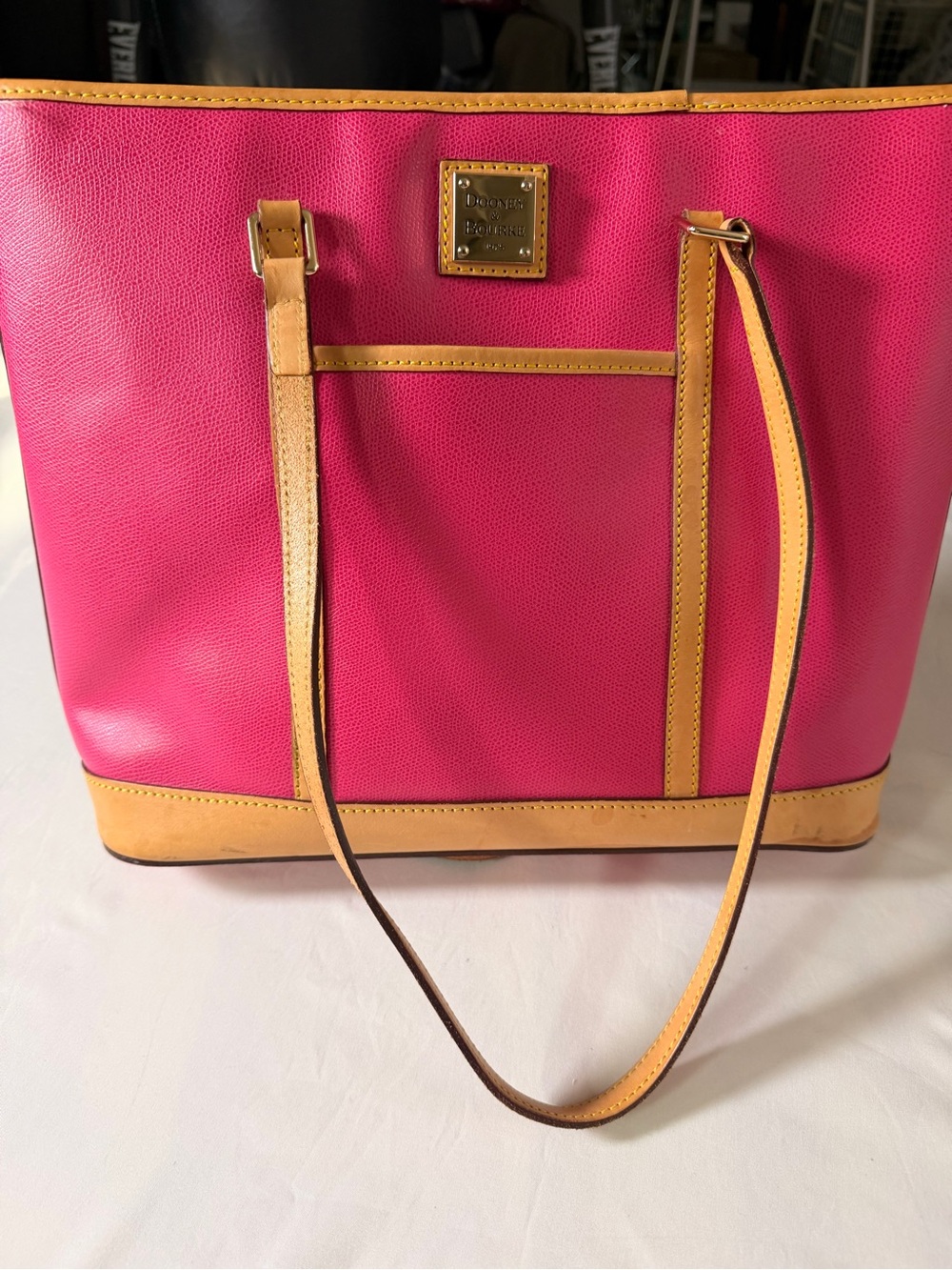 Dooney & Bourke Hot Pink Leather Tote with Tan Trim